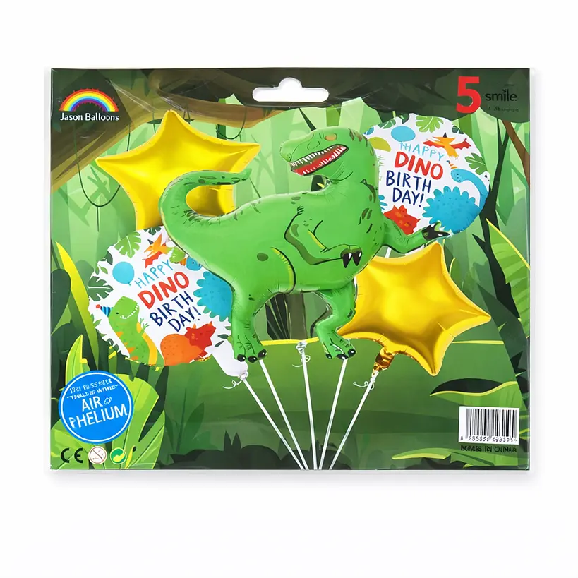 Фольгована кулька JS Balloon фігура «Happy Dino Birthday» 5 шт наповнення повітрям або гелієм для тематичних вечірок - фото 2