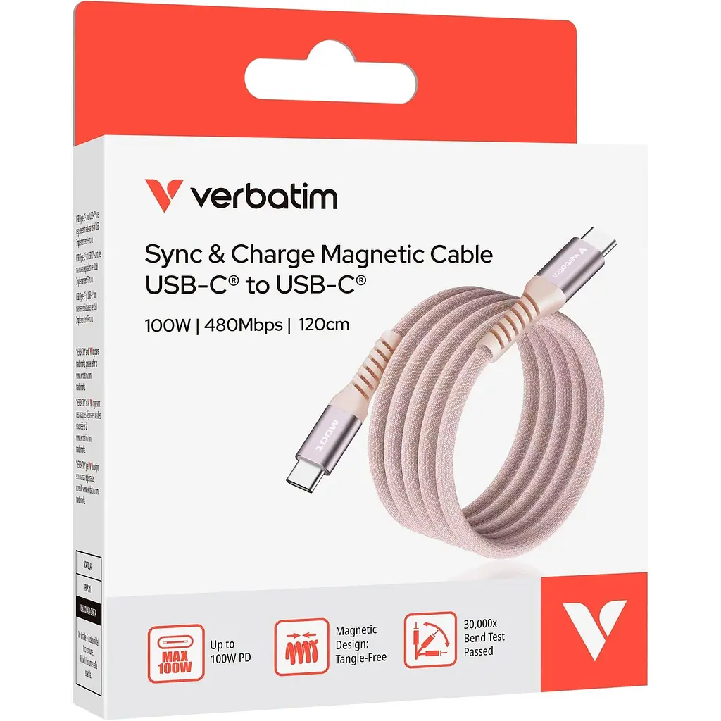Кабель Verbatim 100 Вт /USB-C–USB-C /120 см-рожевий (31857) - фото 3