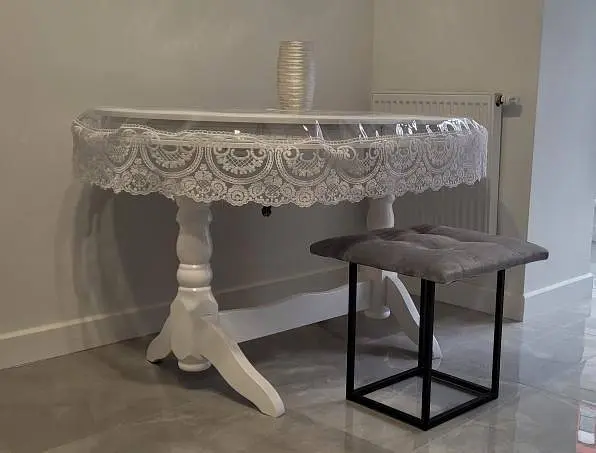 Силиконовая скатерть овальная с кружевом Арка 15 см 200х130 см Белый - фото 2