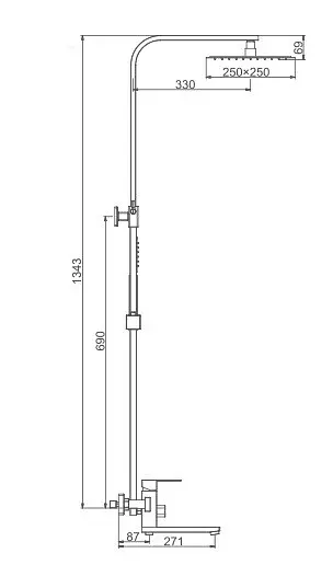 Душова система Frap F24802-6, вилив - перемикач на лійку, 1 режим, чорний, Чорний матовий - фото 7