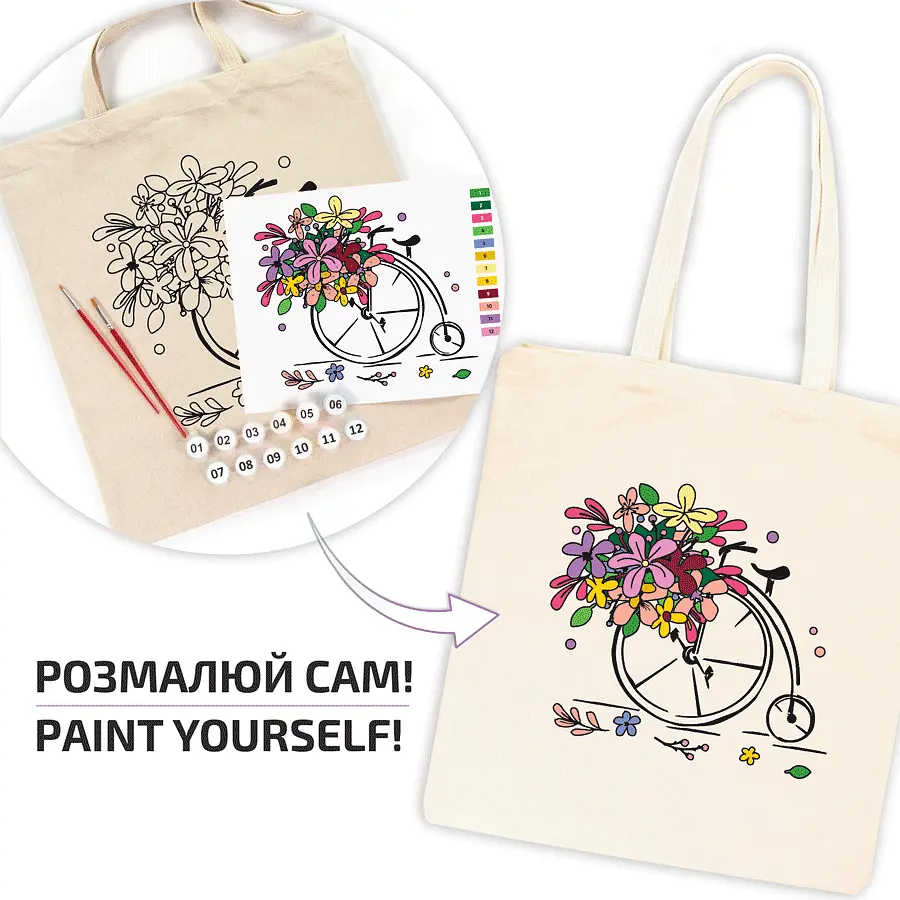 Набор экосумка-раскраска «Цветочный велосипед» хлопок 220 г/м2 38х42см ROSA Talent [CD] - фото 3