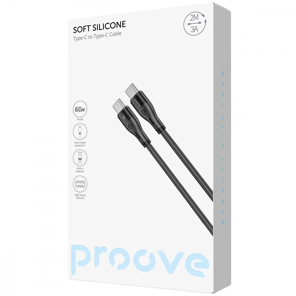 Кабель Proove Soft Silicone Type-C to Type-C 60W (2m) black (CCSO60002221) - фото 2