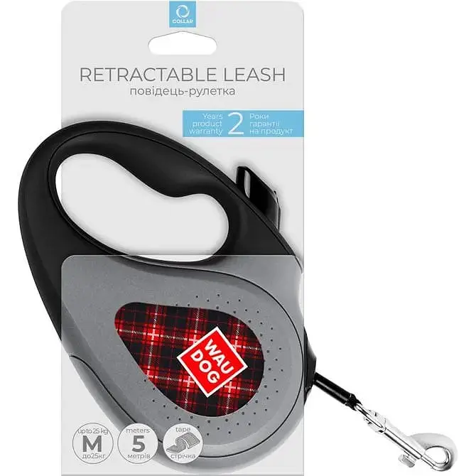 Поводок-рулетка для собак Waudog R-leash Шотландка, светоотражающий, M, до 25 кг, 5 м, черный - фото 3