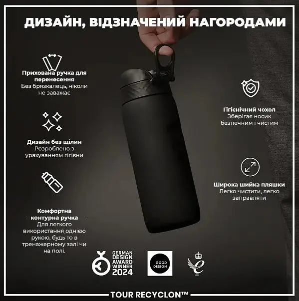 Бутылка для воды ION8 750 мл (ЭКО бутылка) BPA Free Black (I8RF750BLK) - фото 4