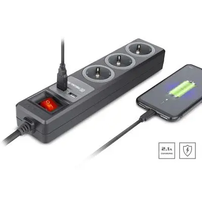 Мережевий подовжувач REAL-EL RS-3 USB CHARGE 1.8m, black (EL122500001) - фото 5