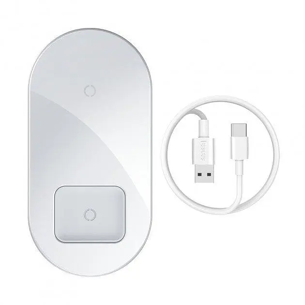 Бездротовий зарядний пристрій Baseus Simple Pro Edition 2 in 1 (Phone + Pods) 15W WXJK-C02 White - фото 5