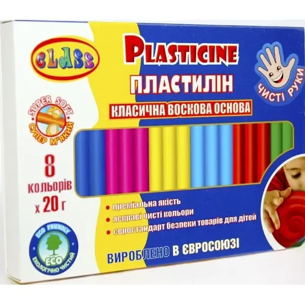 Пластилін 8 кольорів 20 гр Class MAXI 7644С