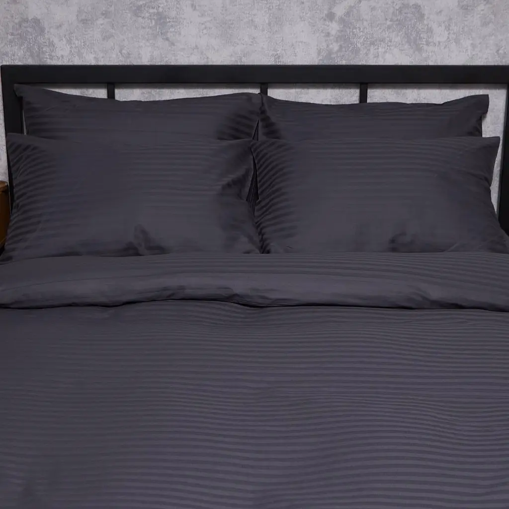 Комплект постільної білизни Moon&Star Satin Stripe Dark Serenity Сімейний 143х210х2 наволочки 4х50х70 - фото 4