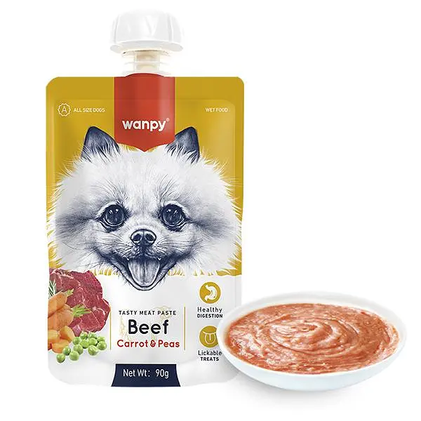 Рідкий корм для собак Wanpy Beef Carrot & Pea ВАНПІ КРЕМ-ПЮРЕ ЯЛОВИЧИНА З МОРКВОЮ, пауч 90 г