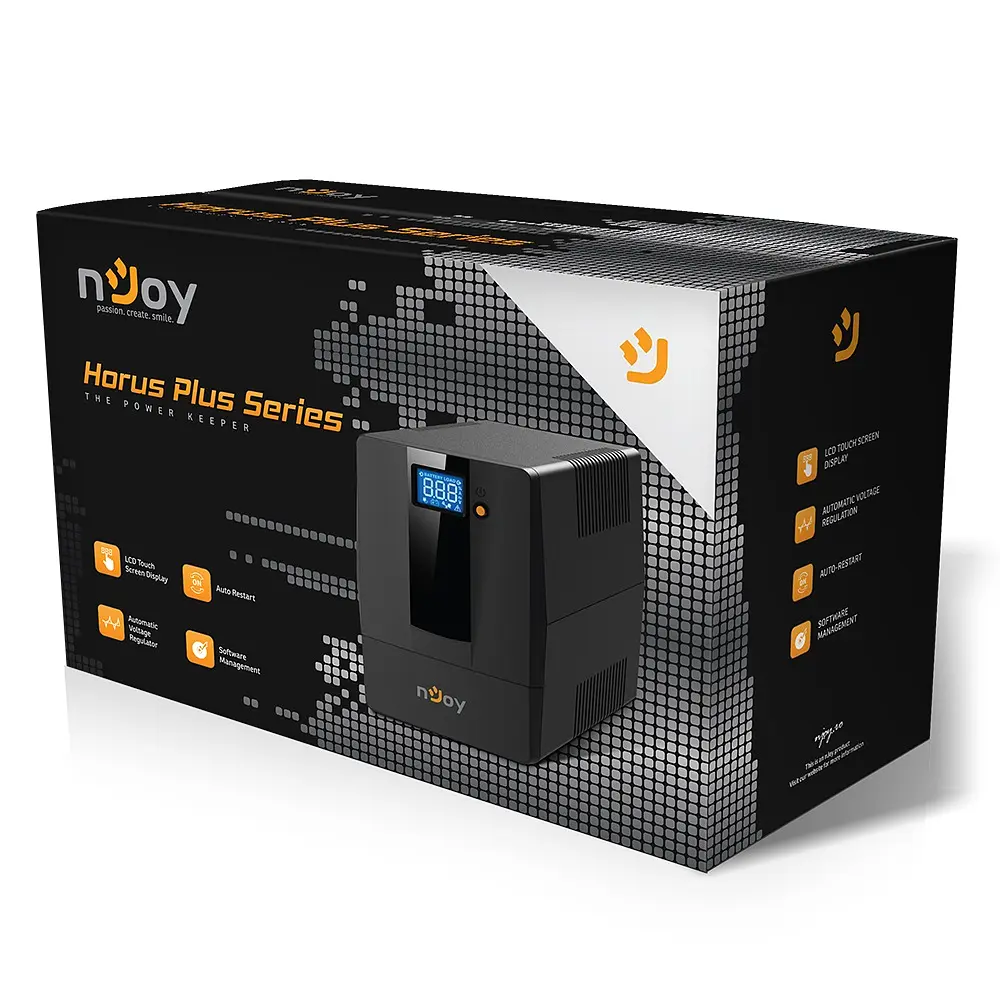 Джерело безперебійного живлення NJOY Horus Plus 1000 (PWUP-LI100H1-AZ01B), Lin.int., AVR, 4 x евро, USB, LCD, пластик - фото 6