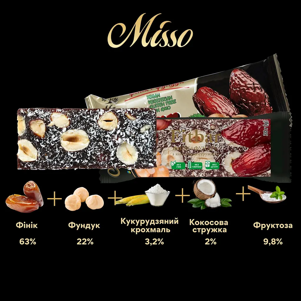 Батончик Misso Fitbar Финик + Фундук 30 г - фото 3