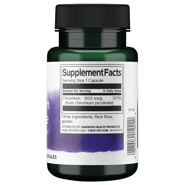 Хром Swanson Chromium Picolinate 200 mcg, 100 капсул для підтримки рівня цукру в крові - фото 2