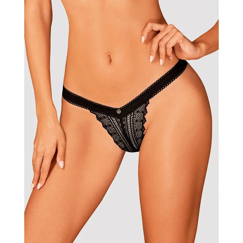 Мереживні трусики із заниженою талією Obsessive Estiqua panties M/L, чорні - фото 5
