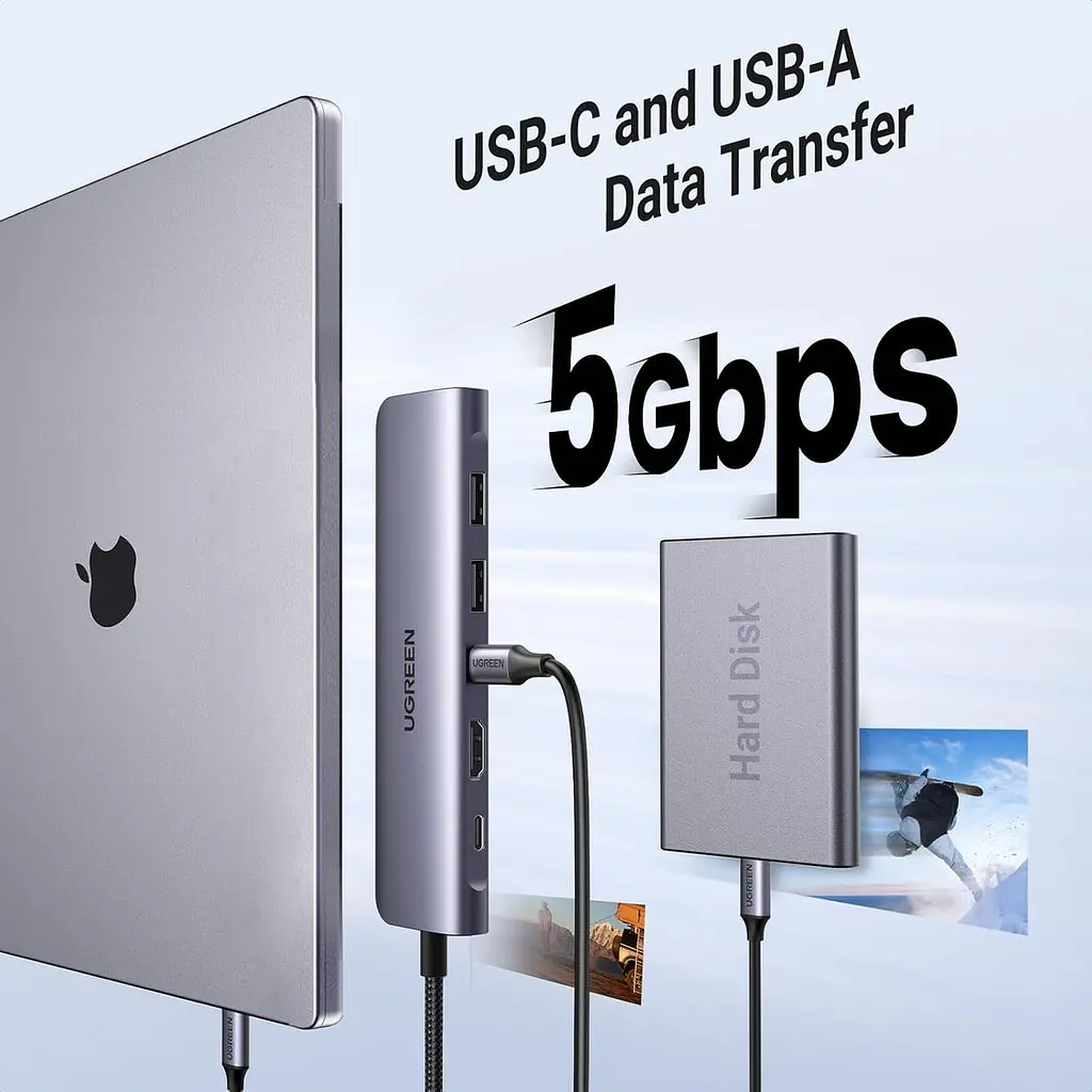 USB-концентратор UGREEN USB C, багатофункціональний USB-концентратор Revodok 7-в-1 для ноутбуків, 4K HDMI на USB-C, 100 Вт PD - фото 2