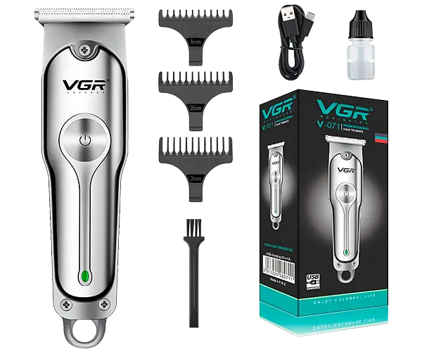 Машинка для стрижки волосся, вусів та бороди VGR V-071 бездротова з USB зарядкою 5W срібляста (24322-V-071_277) - фото 5