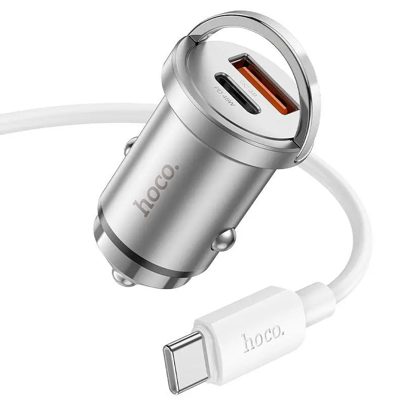 Автозарядний адаптер HOCO NZ10 45 W набір із кабелем usb-c - usb-c сріблястий - фото 4