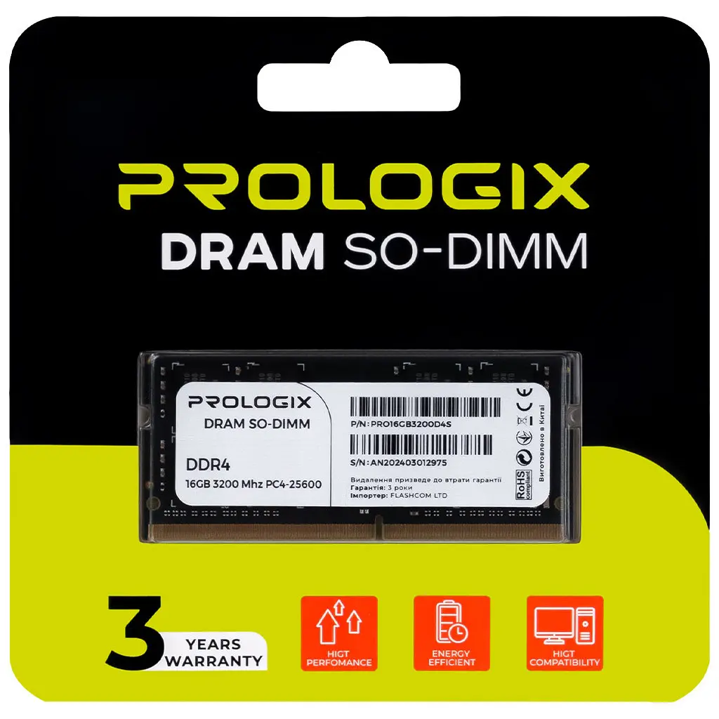 Модуль пам'яті для ноутбука SoDIMM DDR4 16GB 3200 MHz Prologix (PRO16GB3200D4S) - фото 4