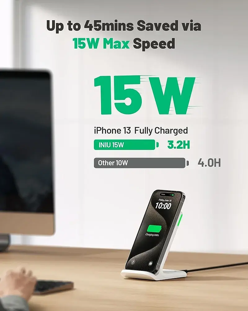 Швидка бездротова зарядка INIU 15W Qi для смартфонів iPhone та Samsung - фото 3