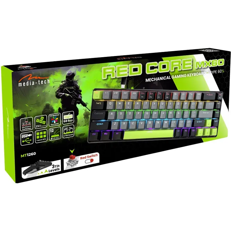 Клавіатура ігрова механічна Media-Tech MT1260 RED CORE MX60, Anti-Ghosting, 68кл - фото 6