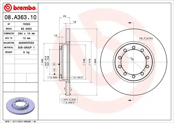 Диск гальмівний задній невентильований Ford Transit 06-14р Brembo (08.A363.10) - фото 2