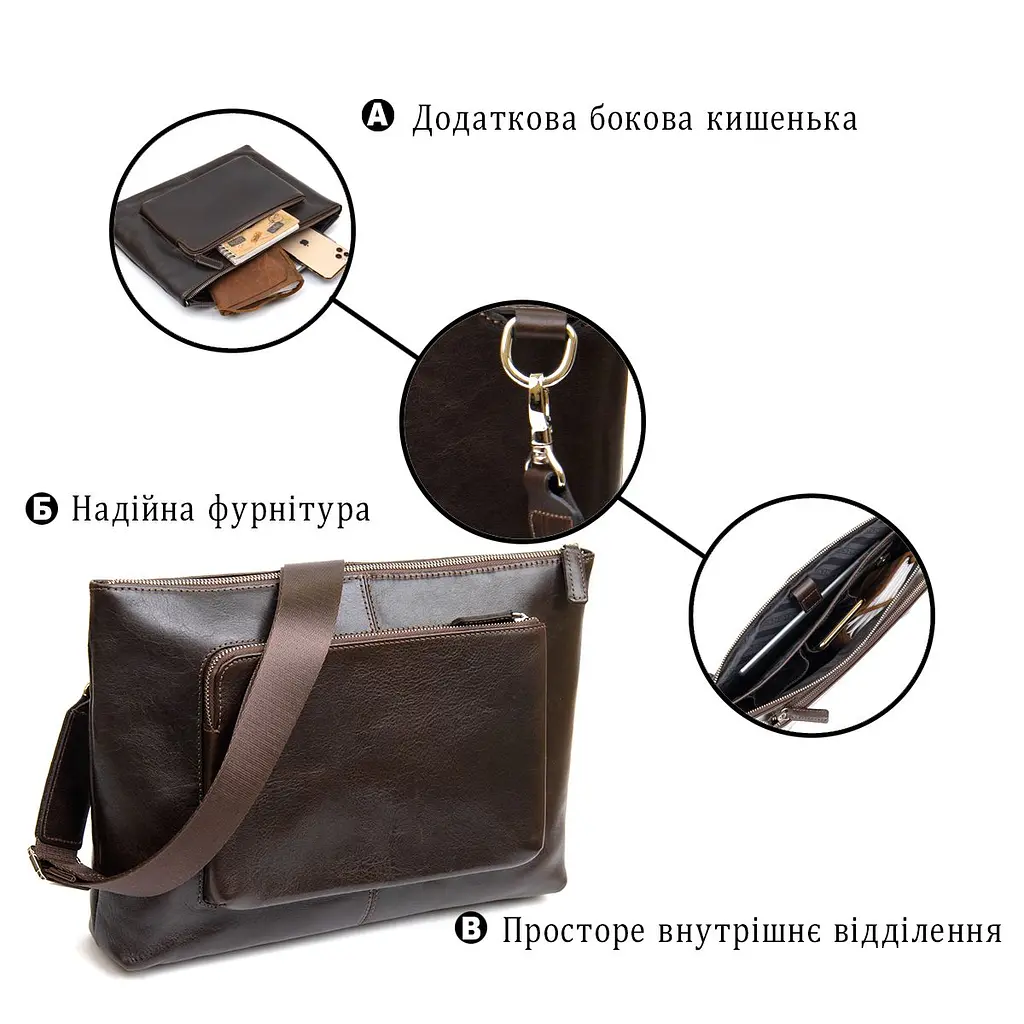 Шкіряна чоловіча прямокутна сумка для ноутбука Grande Pelle 11438 коричневий - фото 8