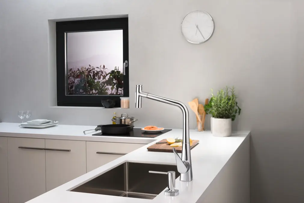Змішувач Hansgrohe Metris Select 320 2jet кухонний з витяжним виливом 73820000 Хром - фото 4