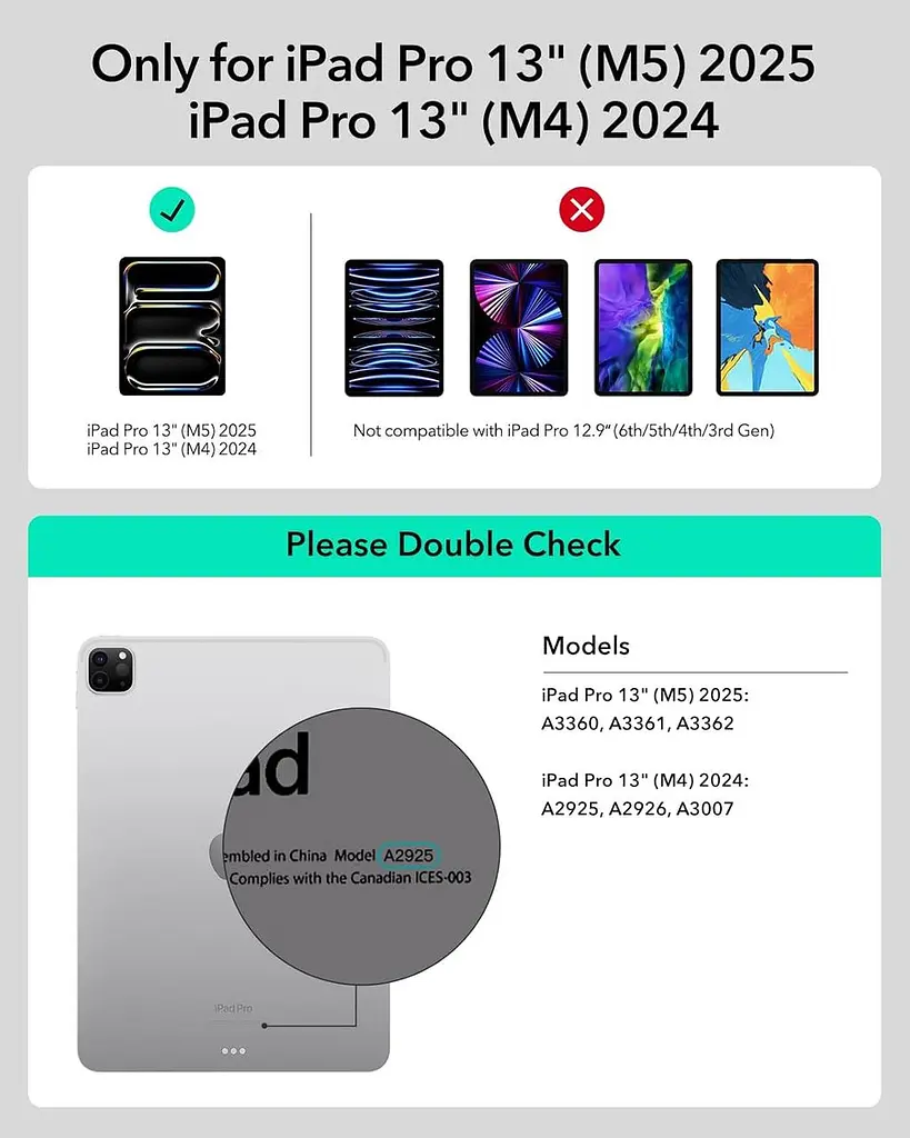 Чохол для iPad Pro 13 дюймів ESR (M5/M4, 2025/2024), чохол для iPad Pro 13 з магнітною підставкою Easy-Set, портретний/піднятий - фото 2