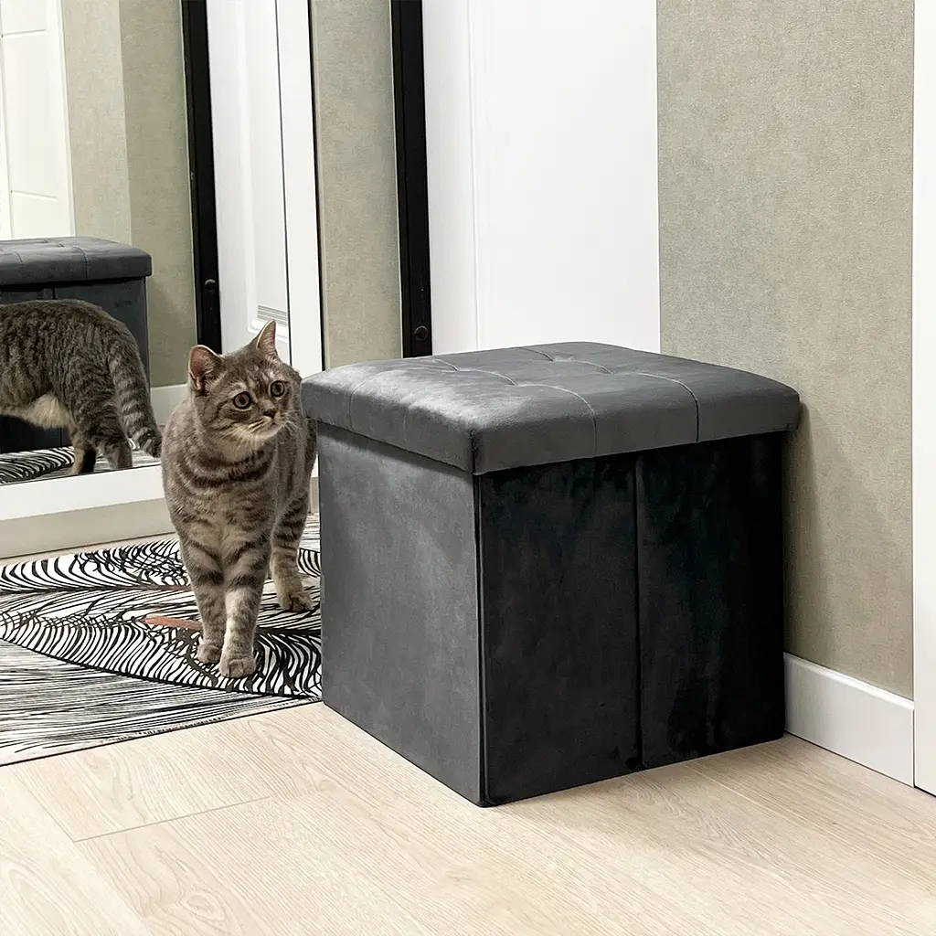 Пуф для зберігання МВМ My Home велюровий 380х380х380 мм сірий (TH-05 GRAY) - фото 4