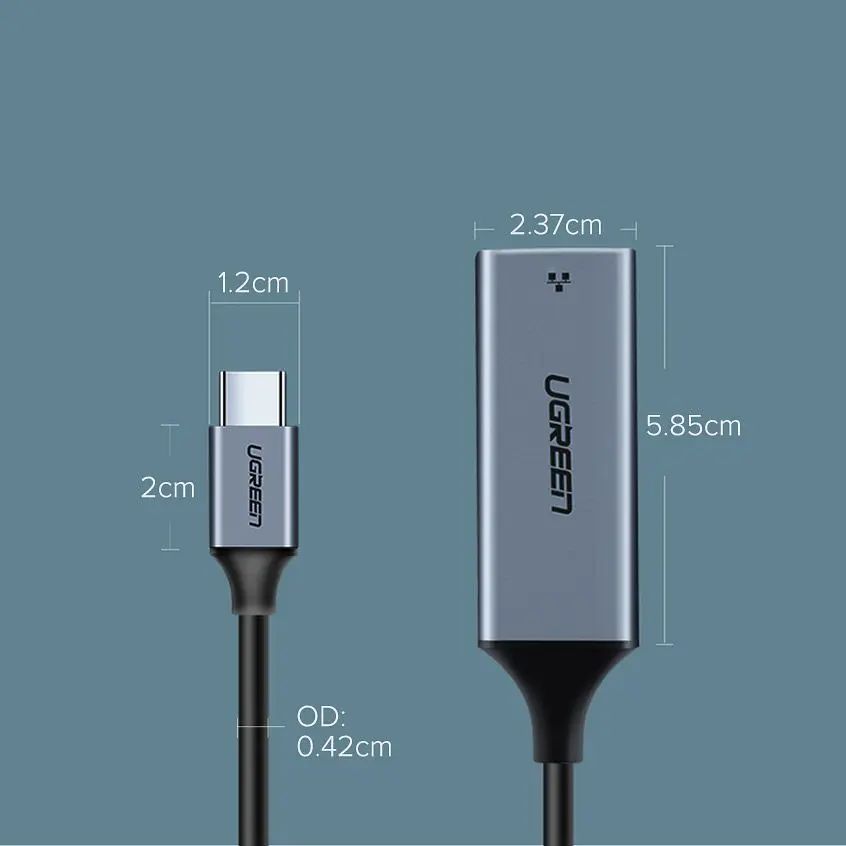 Перехідник USB 3.1 Type-C --> Ethernet RJ45 1000 Mb CM199 UGREEN Косм. Сірий - фото 3
