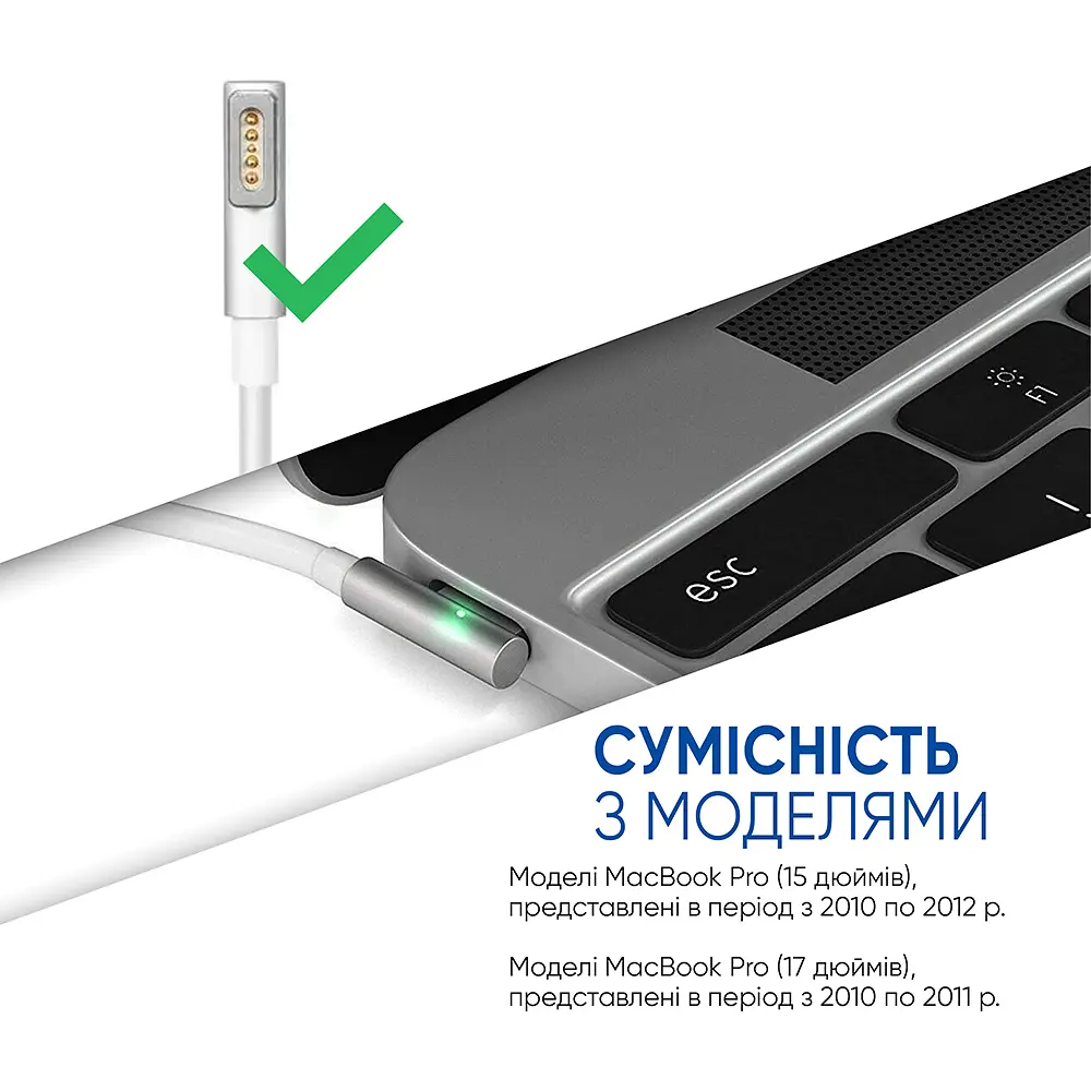Зарядний пристрій для макбука 85W, MagSafe (T-tip), білий блок живлення, зарядний пристрій для ноутбука + магнітний кабель, швидка зарядка, адаптер живлення Apple MacBook (ARS15301) - фото 4