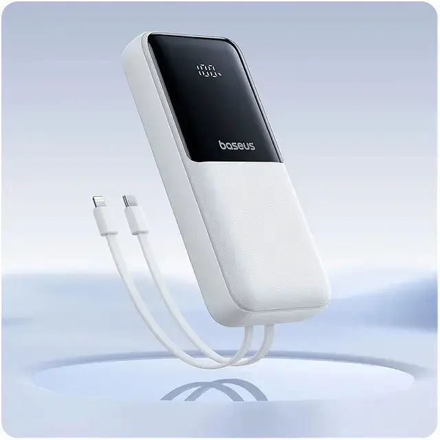 Зовнішній акумулятор Baseus EnerFill Power Bank 20000mAh 22.5W із 2 вбудованими кабелями USB-C + iP білий - фото 3