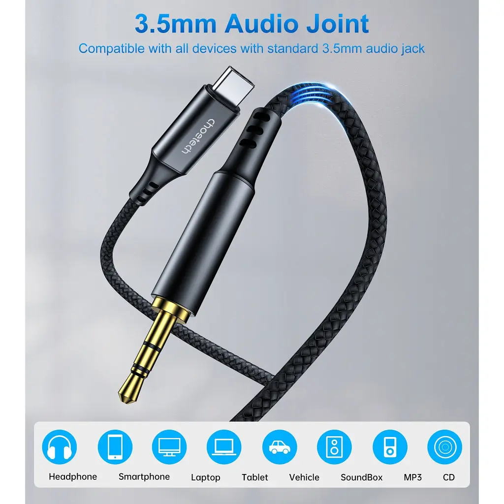 Перехідник USB-C to jack 3.5mm stereo audio (CDLA) 2.0m Choetech (AUX008-BK) - фото 3