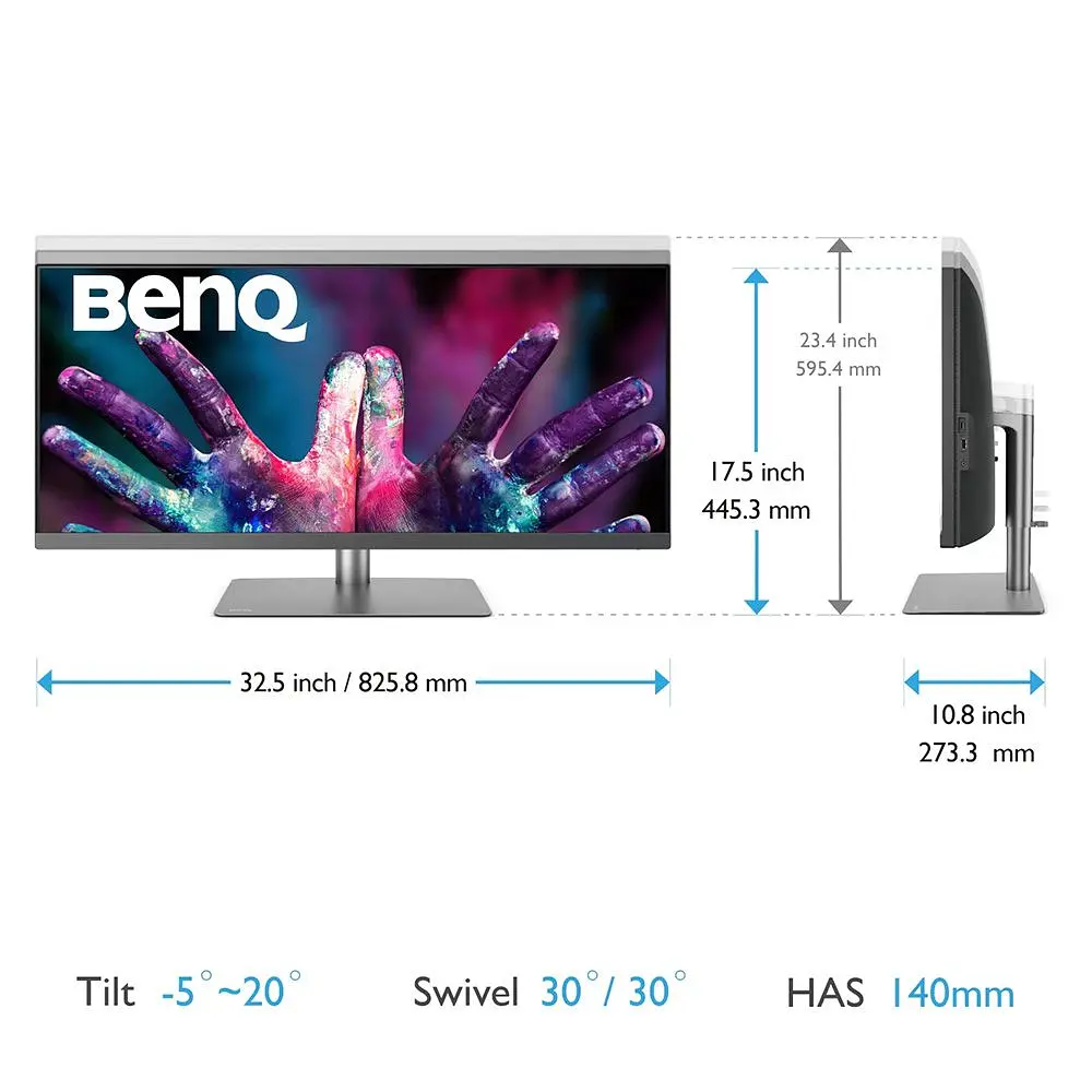Монитор TFT 34" BenQ PD3420Q, IPS, WQHD, 2 x HDMI, DP, USB-C, USB-hub, HAS, колонки, темно-серый (9H.LJHLB.QPE) - фото 3