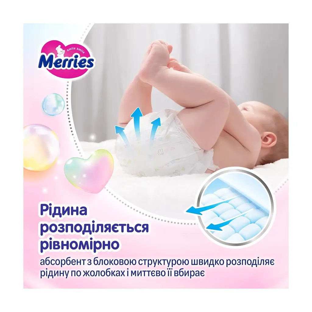 Підгузки Merries розмір S (4-8 кг) 62 шт (4901301437709) - фото 4