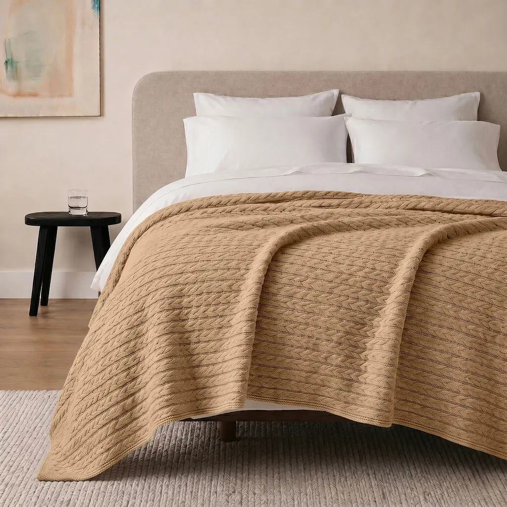 Плед покривало Cosas Sand Knitted Braid 230х240 см косичка (Blanket_27Sand_KnittedBraid_230x240) - фото 2
