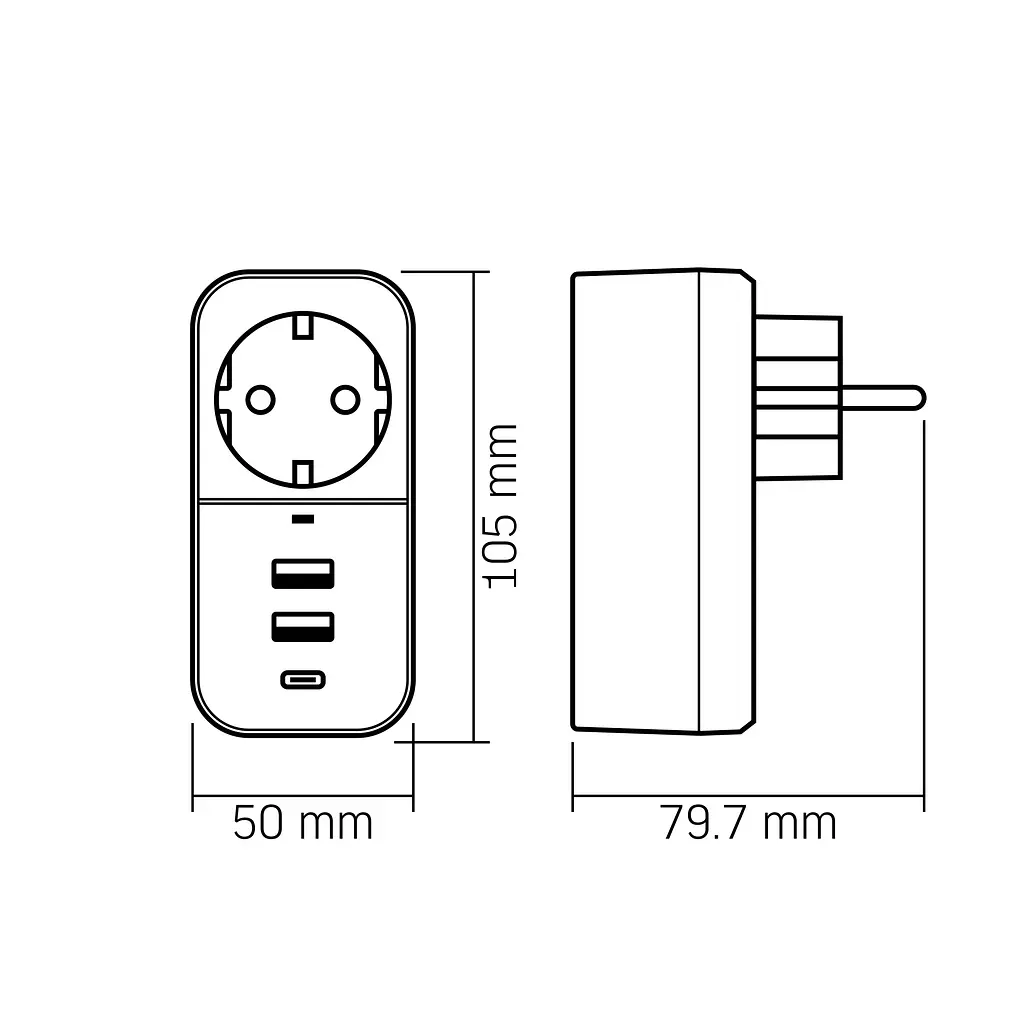 Мережевий адаптер VIDEX ONCORD з/з 1п 2.4A 2USB+USB-C Black VIDEX (27698-000) - фото 8