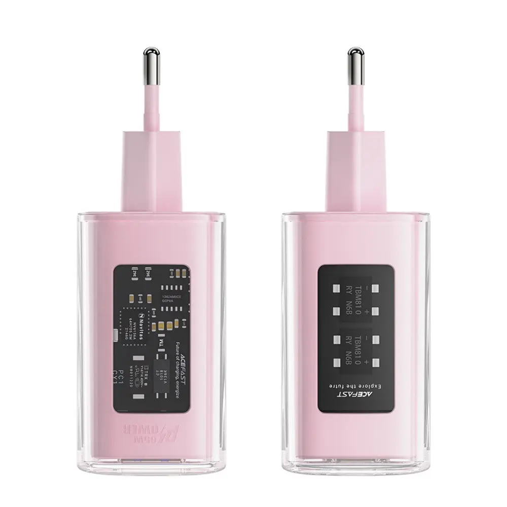 Сетевое зарядное устройство для Acefast A45 USB/2 Type-C QC PD PD65W GaN розовый - фото 6
