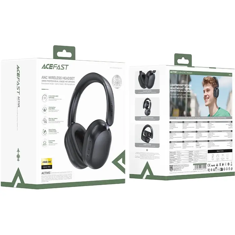 Гарнітура Acefast H12 Hybrid ANC, Bluetooth, Black - фото 4