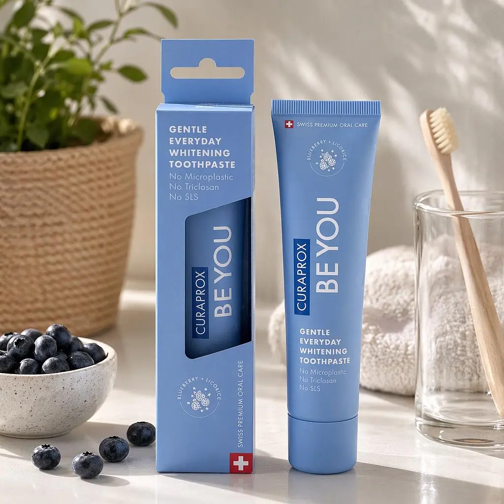 Зубна паста відбілююча Curaprox Be You Blue Ожина + Лакриця, з гідроксиапатитом, ксилітом і пантенолом 60 мл (950 ppm фтор) 60 мл