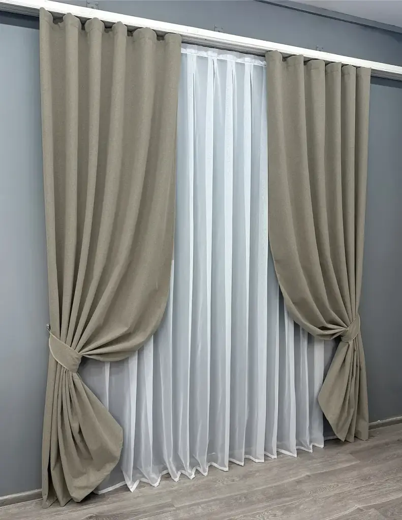 Комплект штор VR-Textil льон блекаут 2 шт 150x270 см сіро-бежевий (1719ш) - фото 3