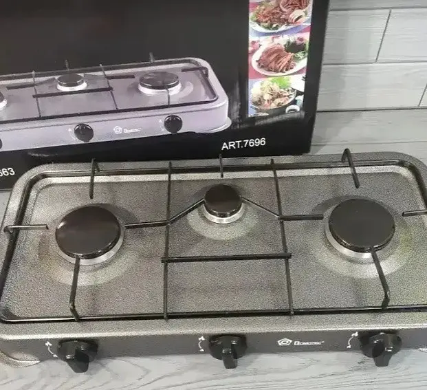 Газова настільна плита Domotec MS-6603 на 3 конфорки металева емальована поверхня Сіра - фото 5