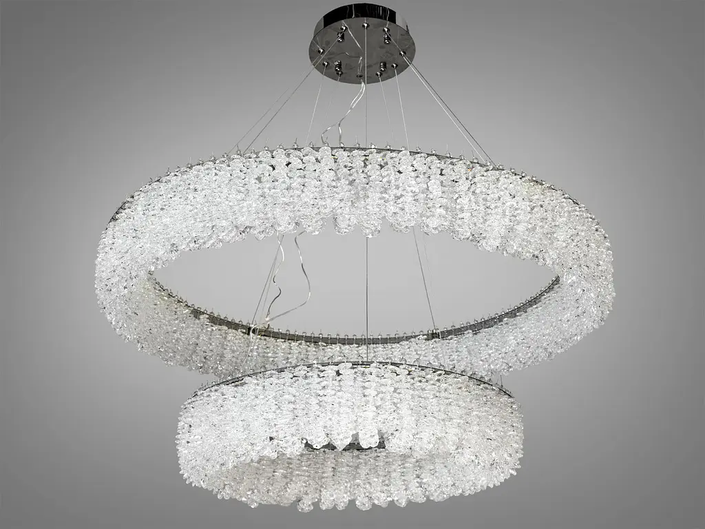 Підвісна люстра Diasha 505-800+500CH LED двоярусна кругла люстра з кристалами, діаметр 80 см, висота до 105 см - фото 4
