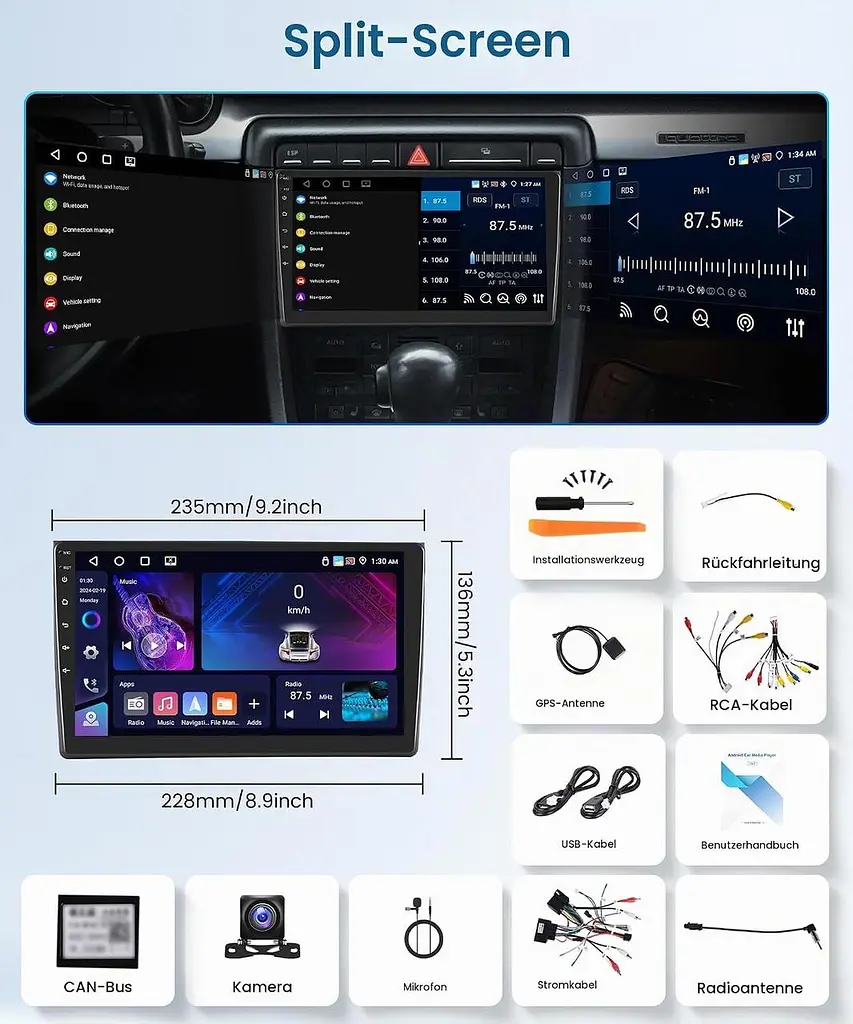 Автомагнітола Android 4/64 ГБ 9" для Audi A4/S4/RS4 B6 B7 8E 2000–2009, CarPlay Android Auto - фото 7