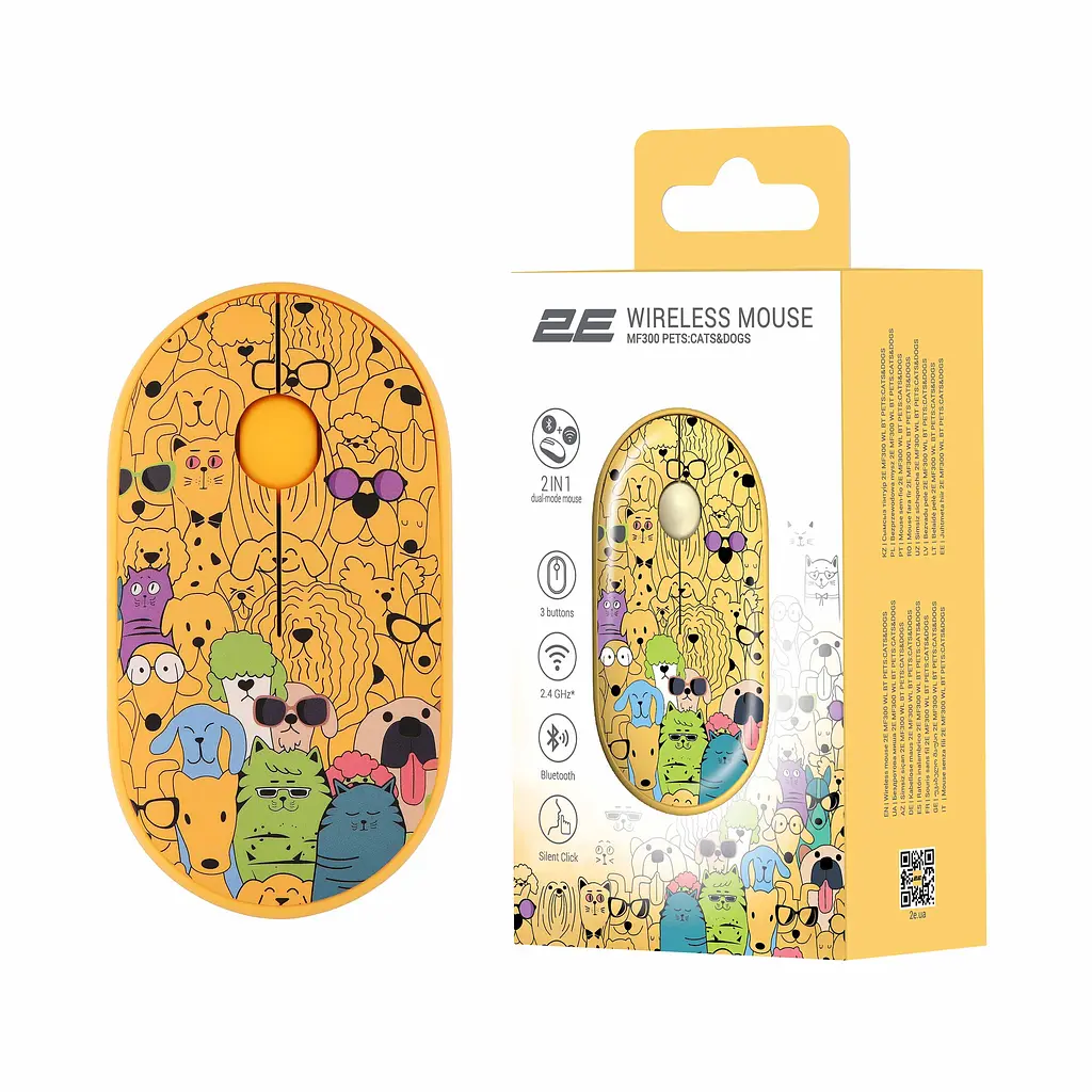 Комп'ютерна миша 2E MF300 PETS:CATS&DOGS Silent WL BT жовтий teh0014106 - фото 7