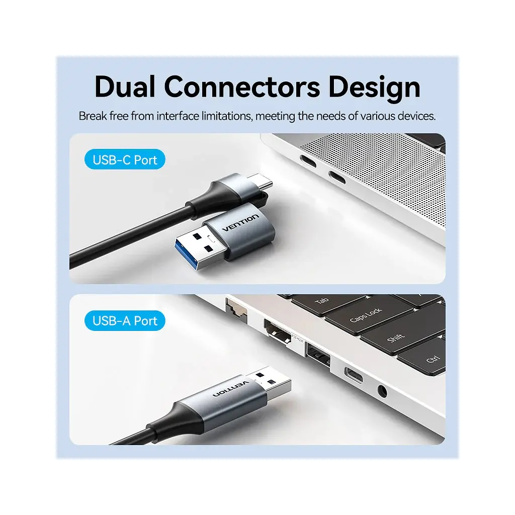 Переходник USB-C + USB A to RJ45 Ethernet 1000Mbps 0.15m aluminum gray Vention (CFQHB) - фото 11