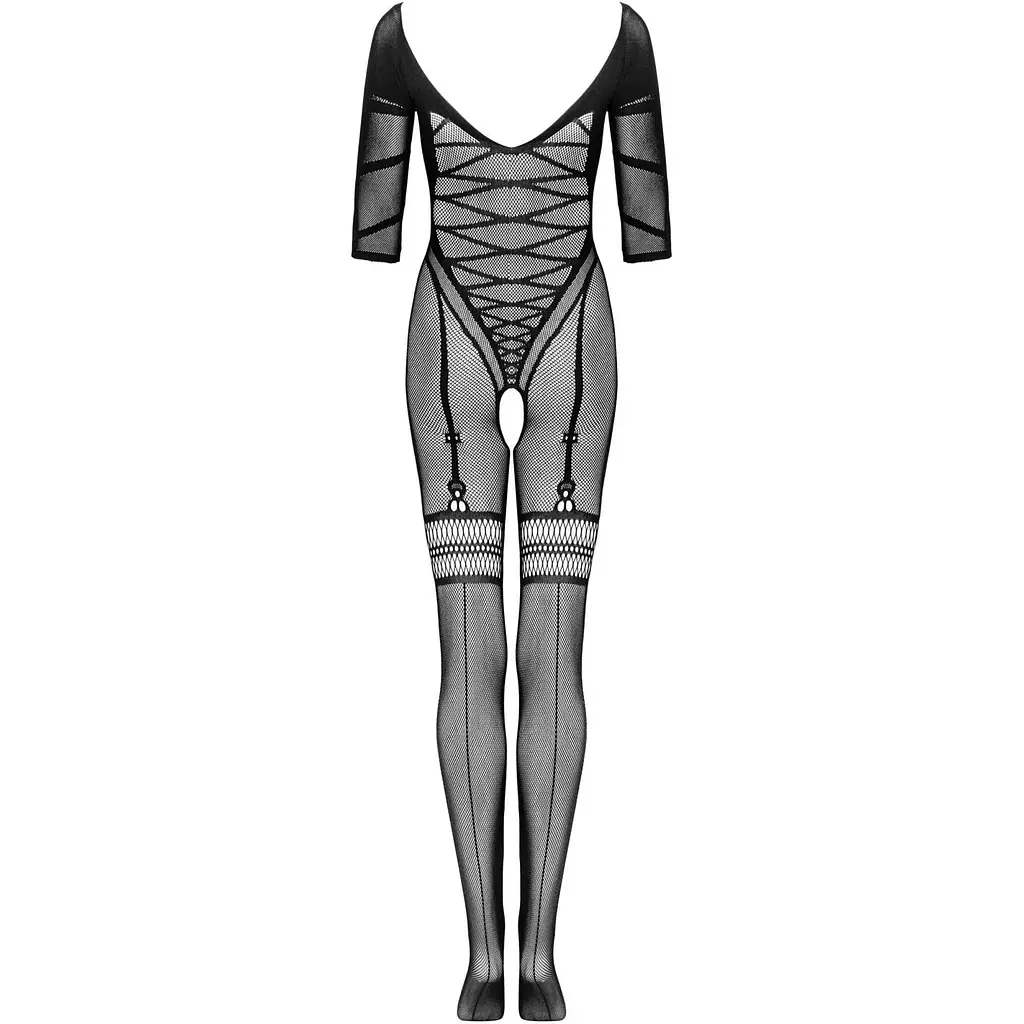 Сітчастий бодістокінг з імітацією підв’язок Obsessive Bodystocking G329 S/M/L, Black, з доступом - фото 4