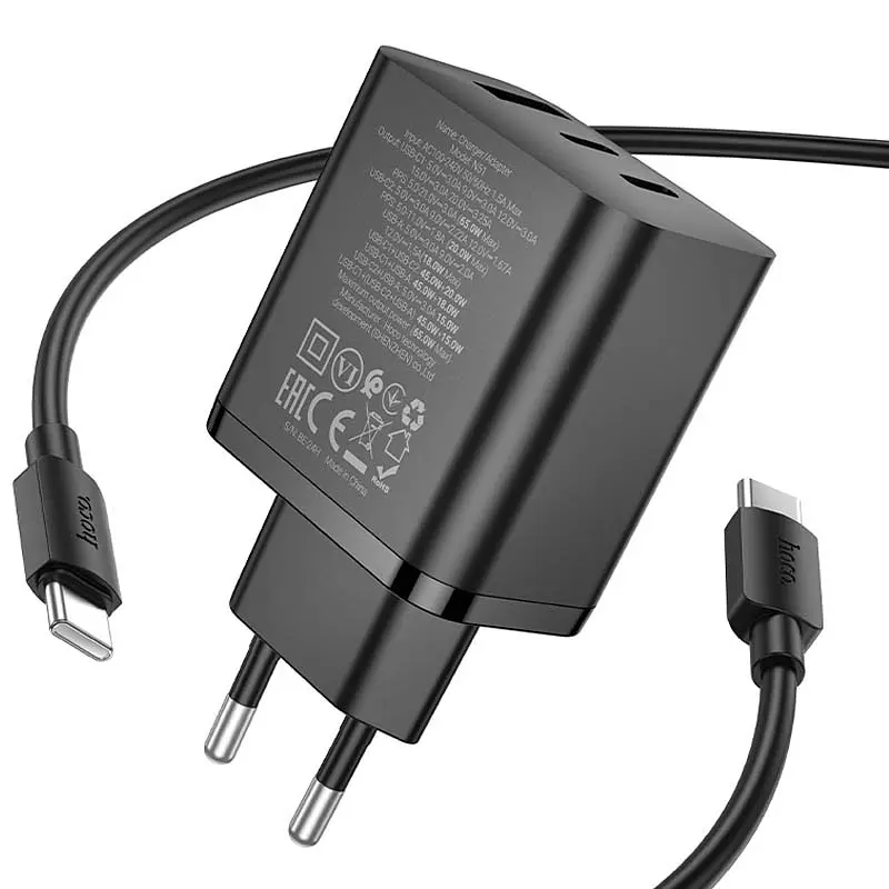 МЗП Hoco N51 Scenery PD65W (1USB-A/2C) + кабель Type-C to Type-C Black - фото 2