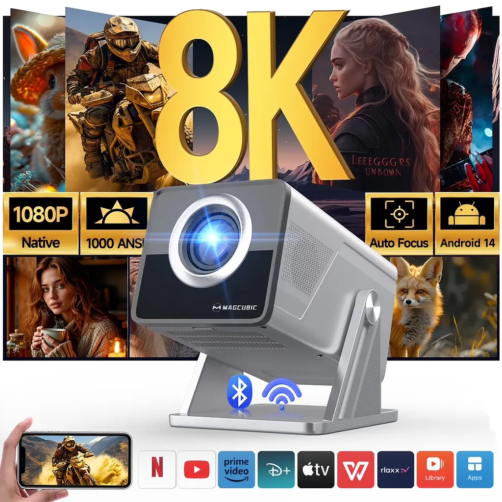 Мультимедійний смарт-проектор з автофокусом Magcubic X7 Android 14, chip H726, 8K24fps, 2GB/16GB домашній кінотеатр Silver (19343) - фото 3
