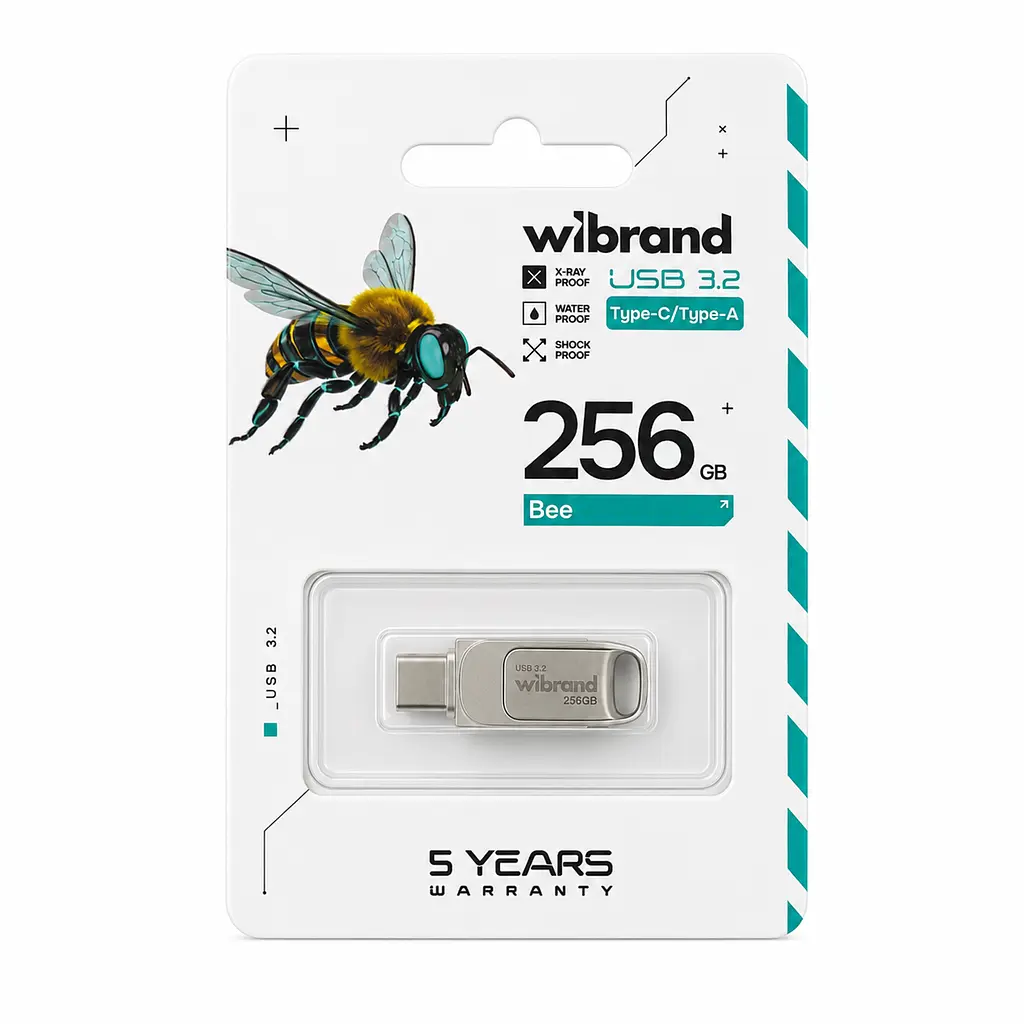 Флеш-накопичувач Wibrand USB 3.2 Gen1 Bee 256GB USB Type-A/USB Type-C Silver (WI3.2TC/BE256TC039S) - фото 2