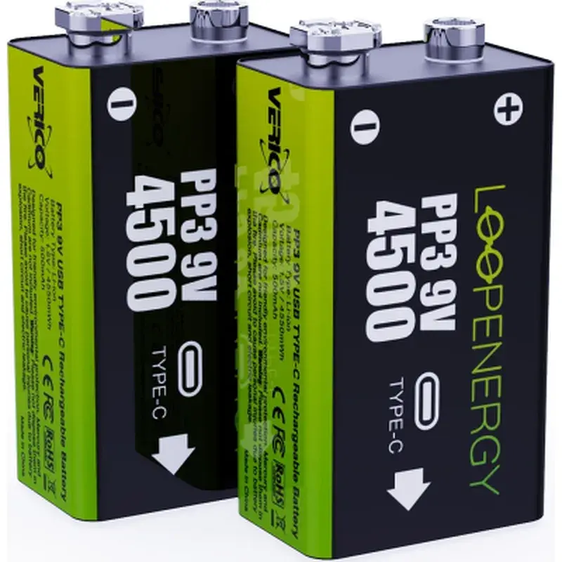 Акумулятор Крона USB-С 500 mAh 9V Li-ion 2шт./уп. (Loop Energy) Verico (1UDBT-A3WEB2-NN)